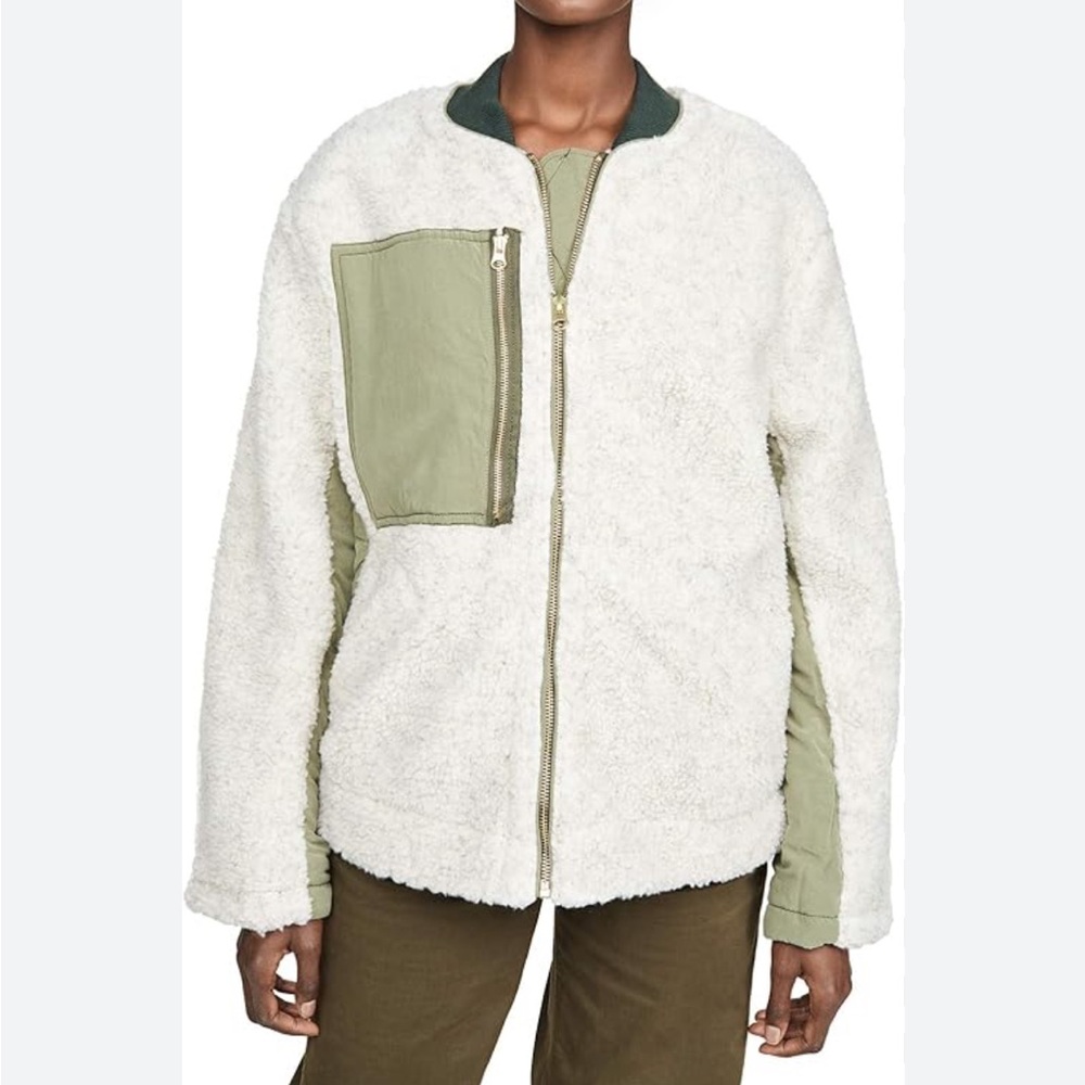 Free People Cream and Green Teddy Jacket